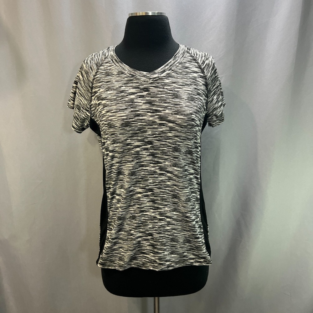 Game Time Athletic Top Womens Medium White Black Stretch Rapid Dry Gym Workout